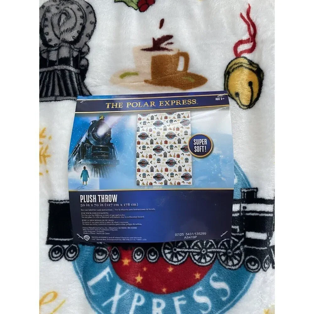 The Polar Express Icons 50 X 70”‎ Soft Plush Throw Blanket Christmas Holiday NEW